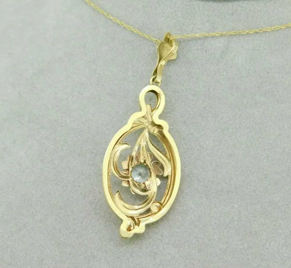 Retro 10K Yellow Gold Lavaliere Pendant with Rose… - image 4