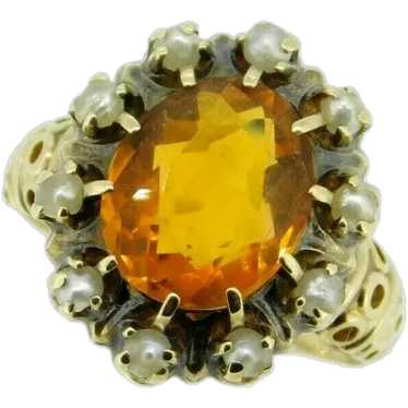 10k Yellow Gold Victorian Citrine and Seed Pearl … - image 1