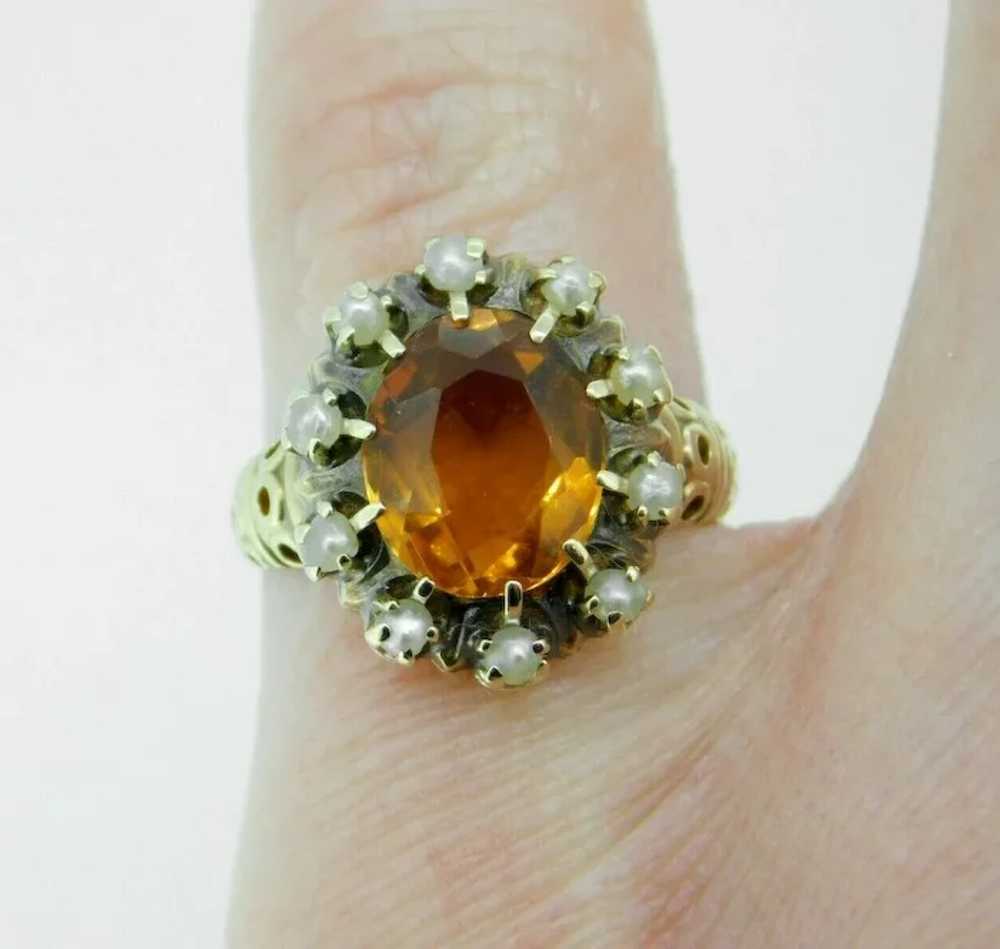 10k Yellow Gold Victorian Citrine and Seed Pearl … - image 6