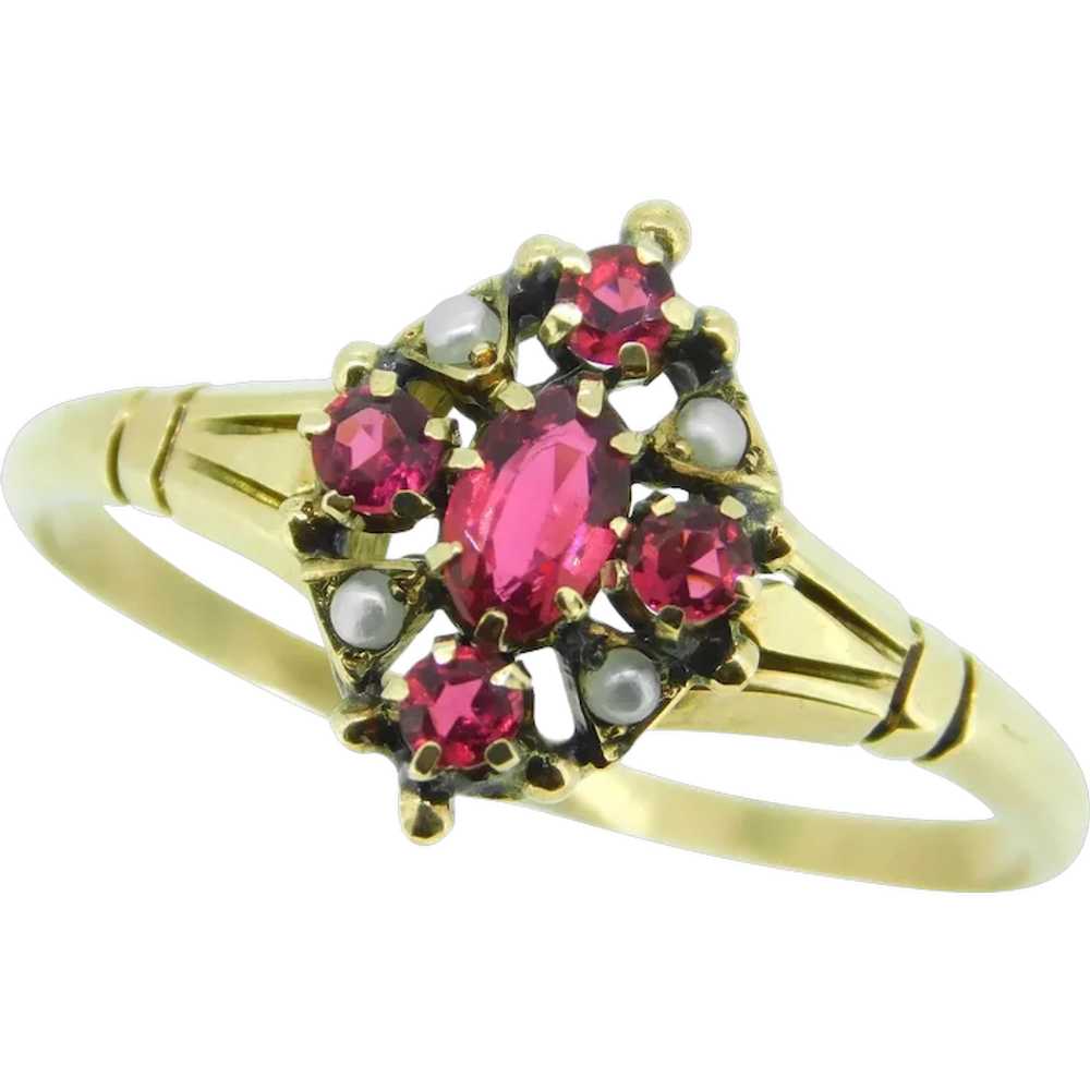 10k Yellow Gold Victorian Red Glass and Seed Pear… - image 1