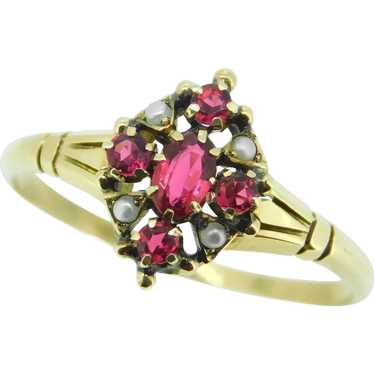 10k Yellow Gold Victorian Red Glass and Seed Pear… - image 1