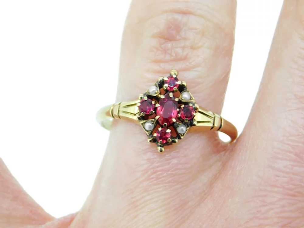 10k Yellow Gold Victorian Red Glass and Seed Pear… - image 5