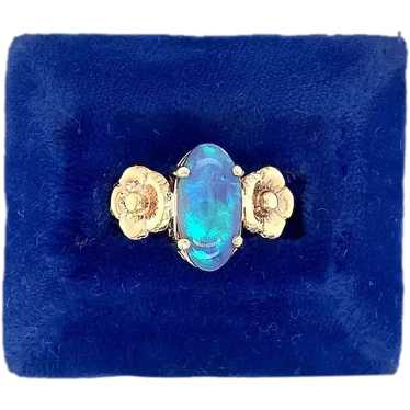 14K Art Nouveau 3 carat Black Opal Ring - image 1
