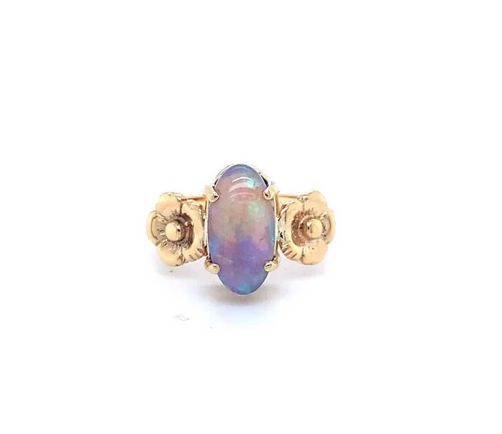 14K Art Nouveau 3 carat Black Opal Ring - image 3