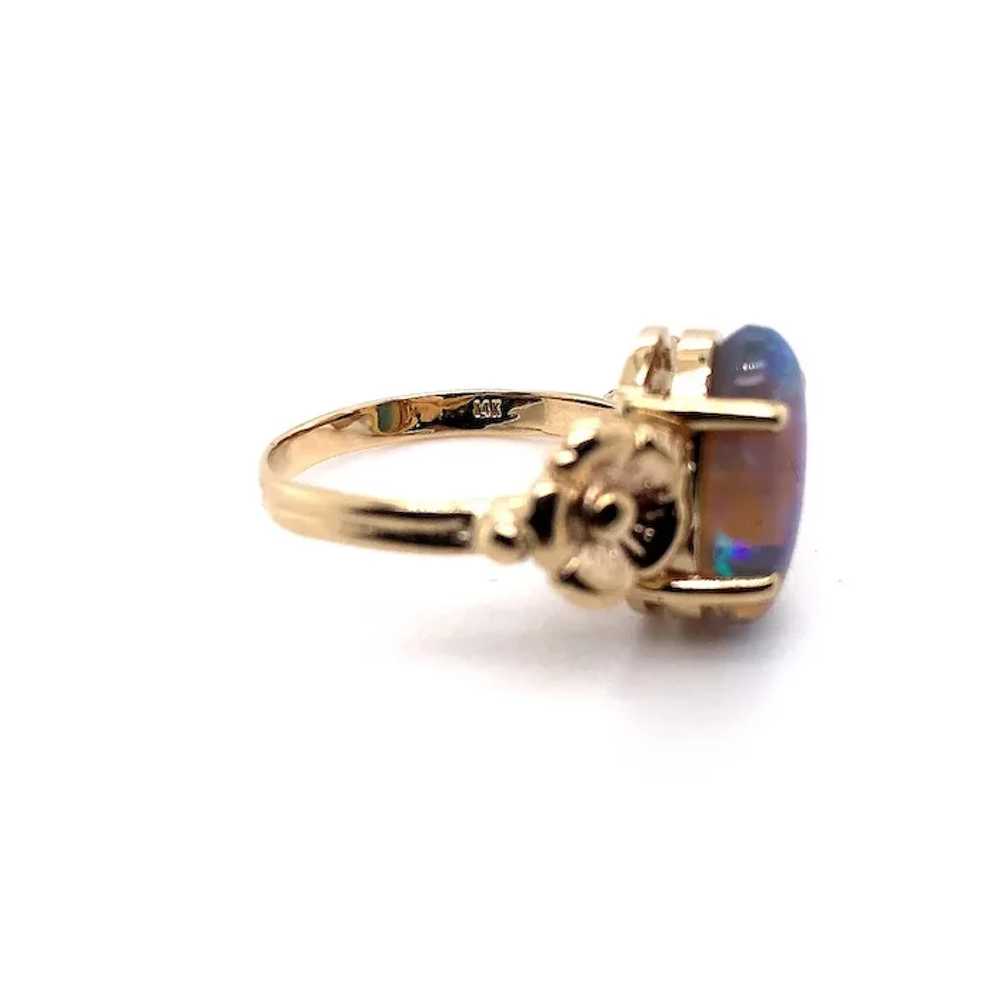 14K Art Nouveau 3 carat Black Opal Ring - image 6