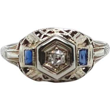 18K .05ct Diamond Ring w Synthetic Sapphires