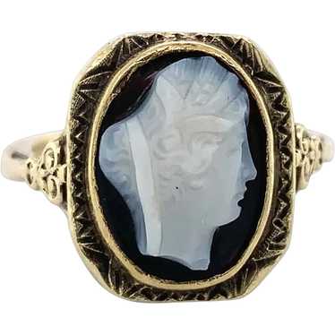 14K Art Deco Filigree Stone Cameo Ring - image 1