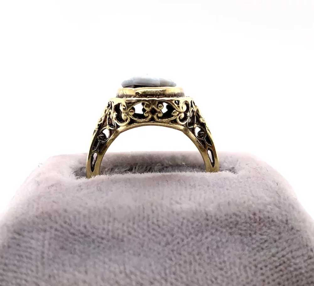 14K Art Deco Filigree Stone Cameo Ring - image 2