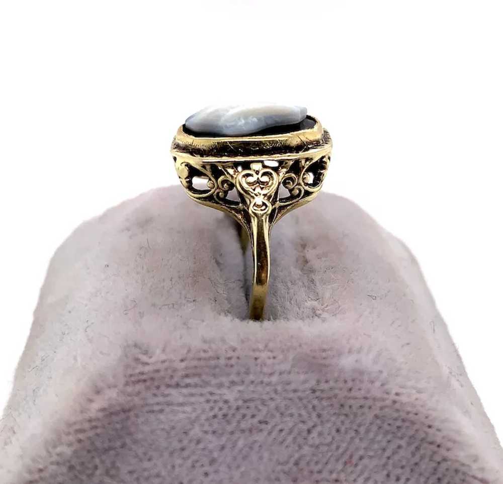 14K Art Deco Filigree Stone Cameo Ring - image 3