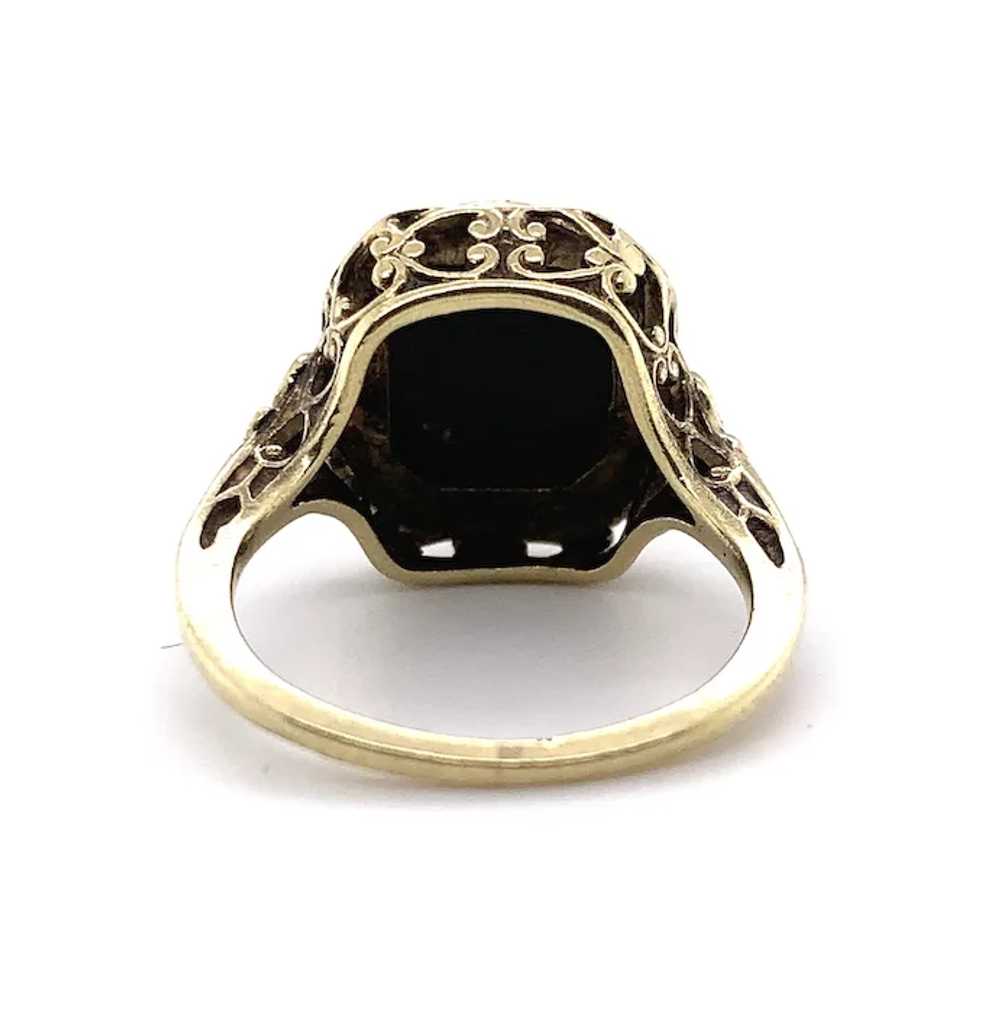 14K Art Deco Filigree Stone Cameo Ring - image 4