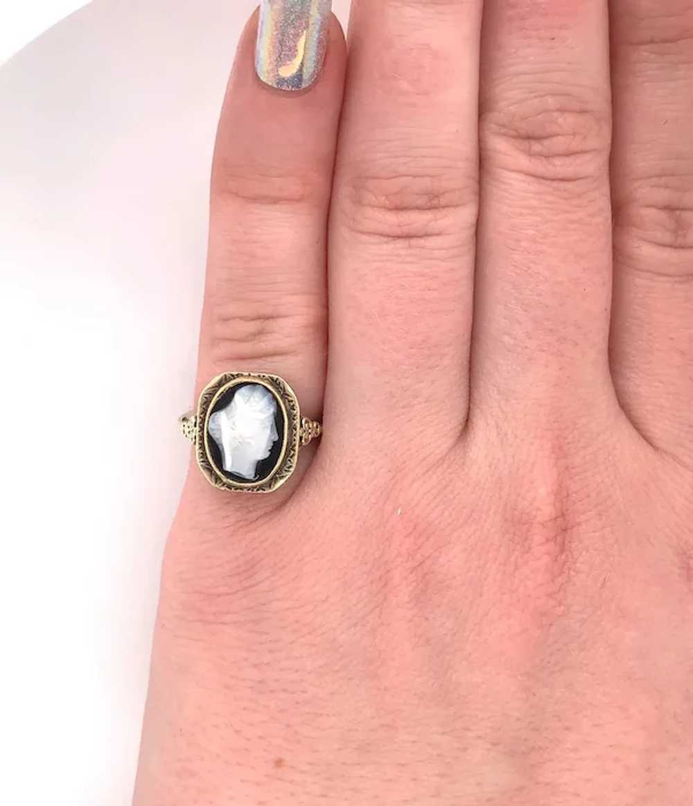 14K Art Deco Filigree Stone Cameo Ring - image 5