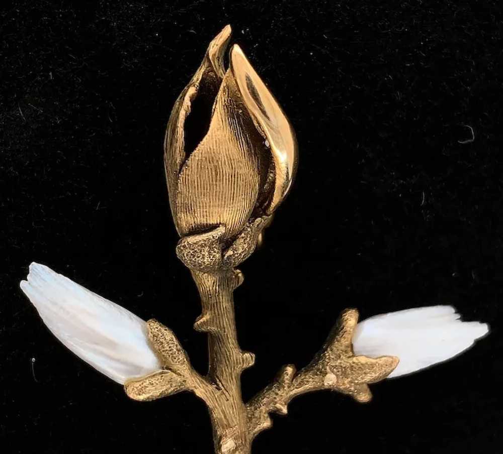 14K Freshwater River Pearl Magnolia Branch Pin - image 3