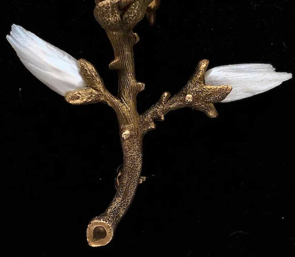 14K Freshwater River Pearl Magnolia Branch Pin - image 4