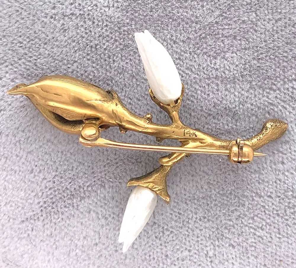 14K Freshwater River Pearl Magnolia Branch Pin - image 5