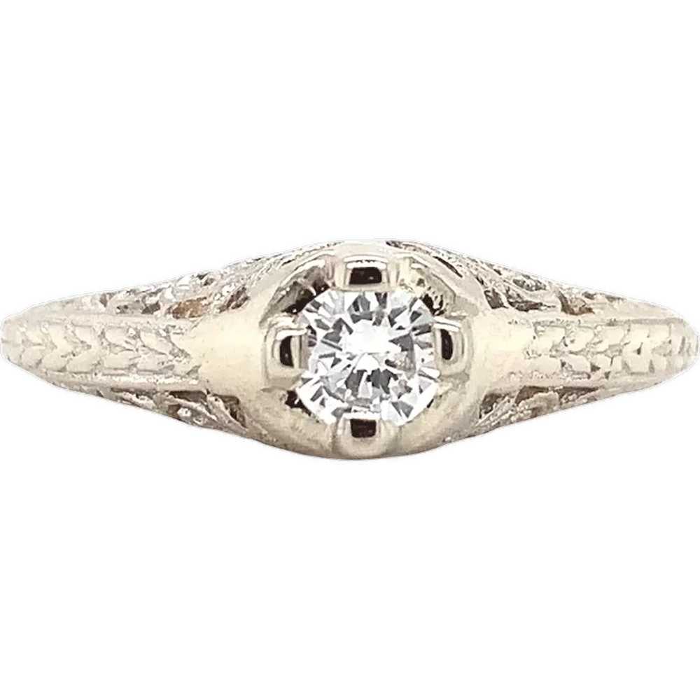 14K Art Deco .18ct Diamond Filigree Ring - image 1