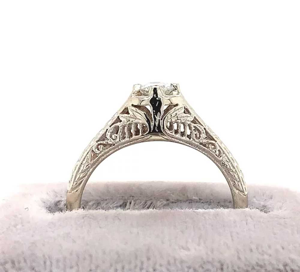 14K Art Deco .18ct Diamond Filigree Ring - image 3