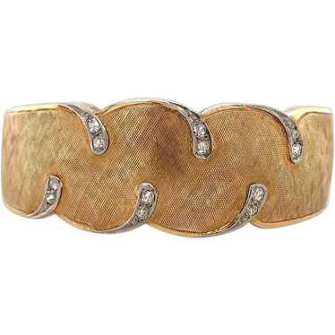 14K Gold and Diamond Hinged Italian Cuff Bracelet - image 1