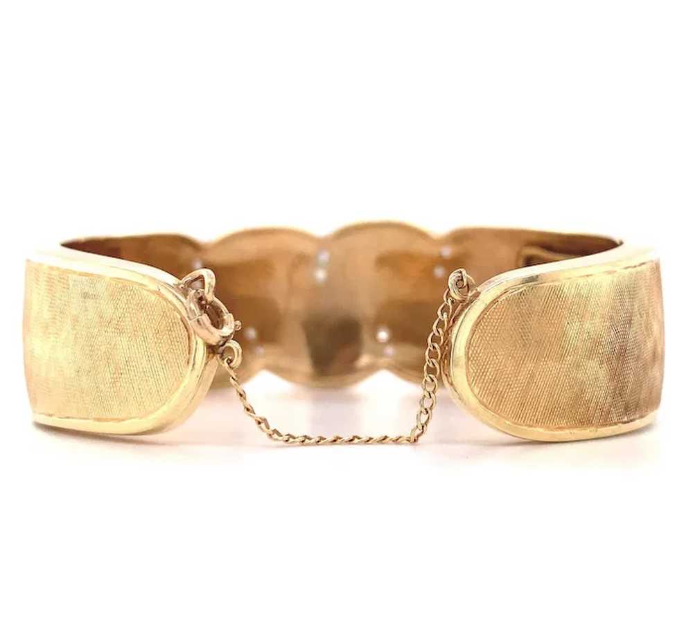14K Gold and Diamond Hinged Italian Cuff Bracelet - image 2