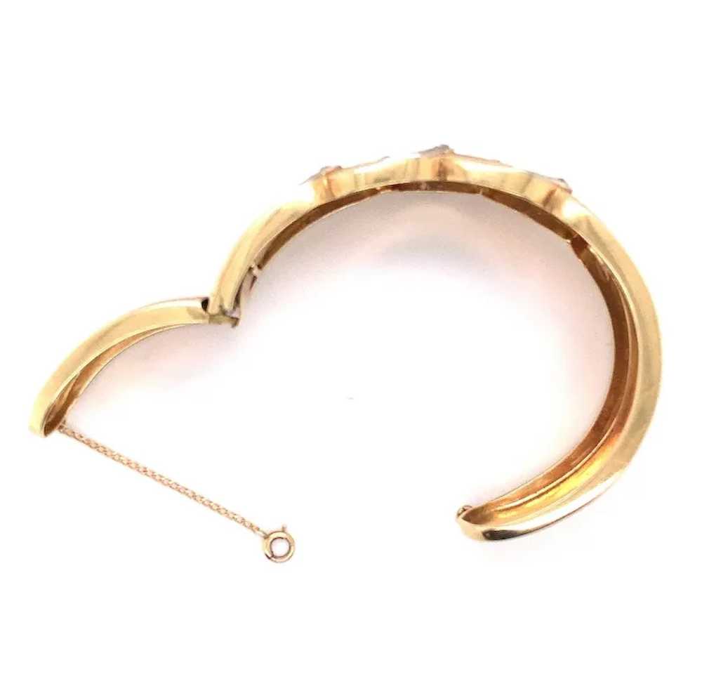 14K Gold and Diamond Hinged Italian Cuff Bracelet - image 3