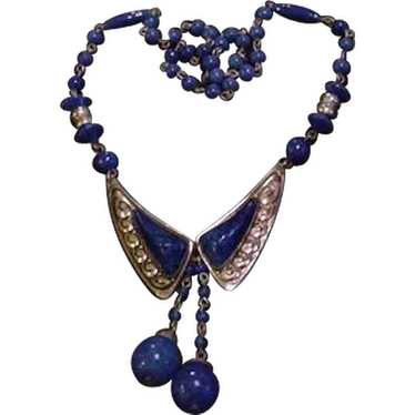 Czech Blue Glass and Brass Necklace