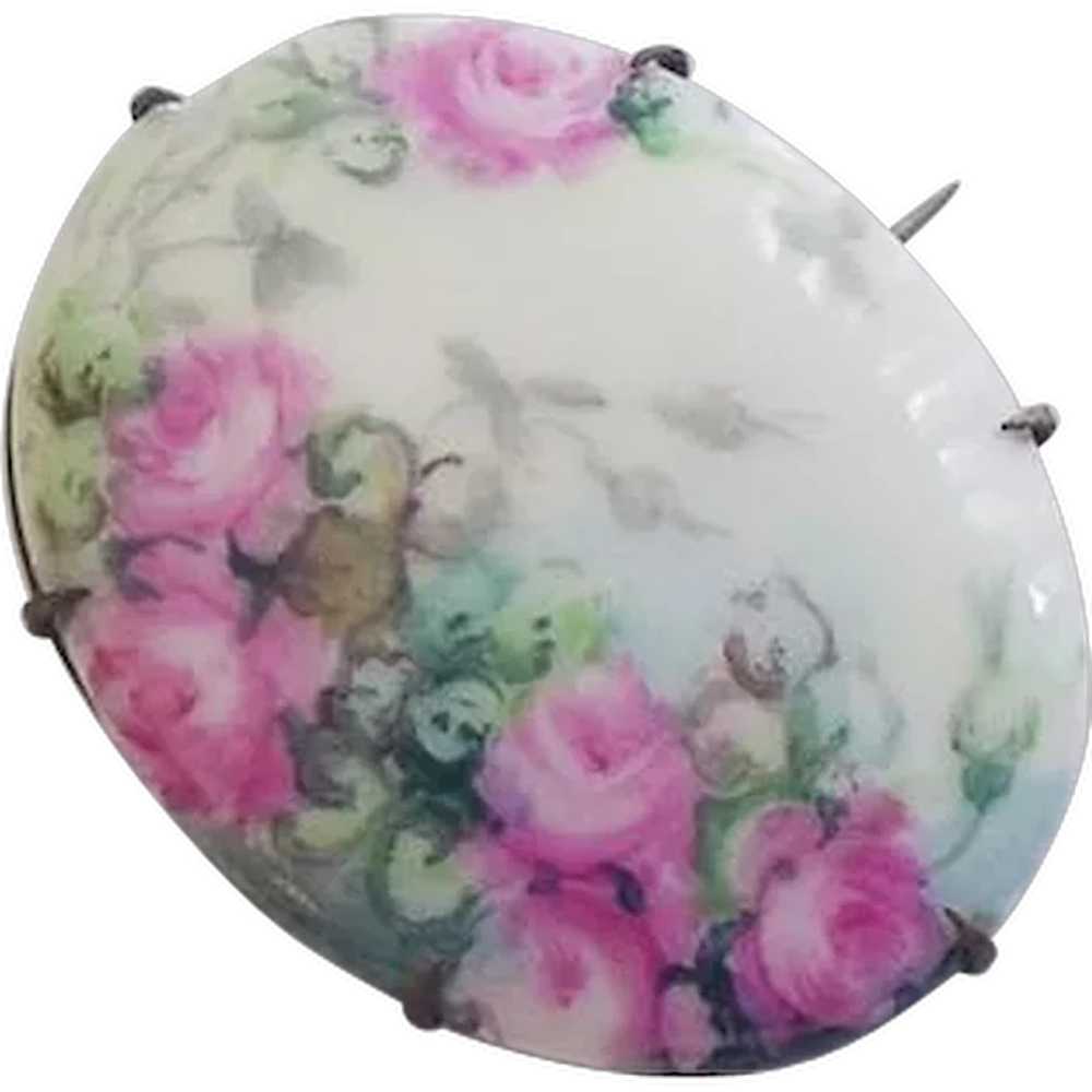 Late Victorian Painted Flowers Pin - image 1