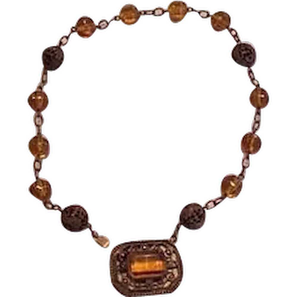 Brass and Topaz Glass Necklace - image 1