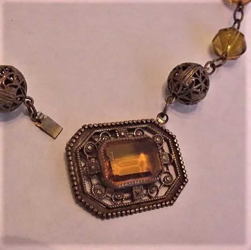 Brass and Topaz Glass Necklace - image 2