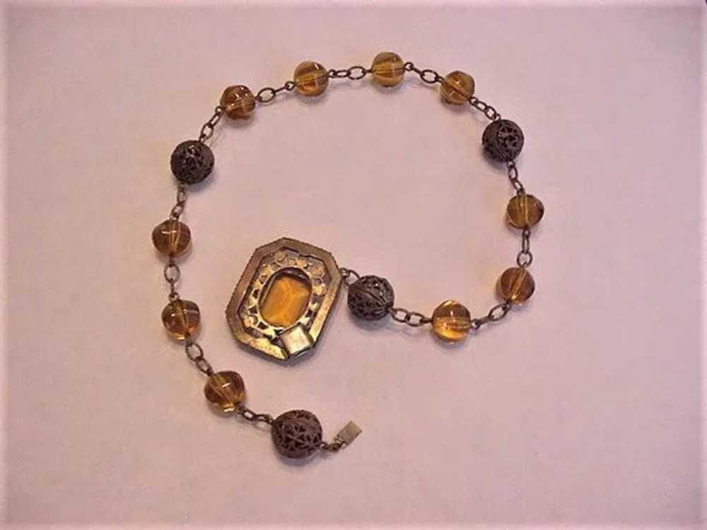 Brass and Topaz Glass Necklace - image 3