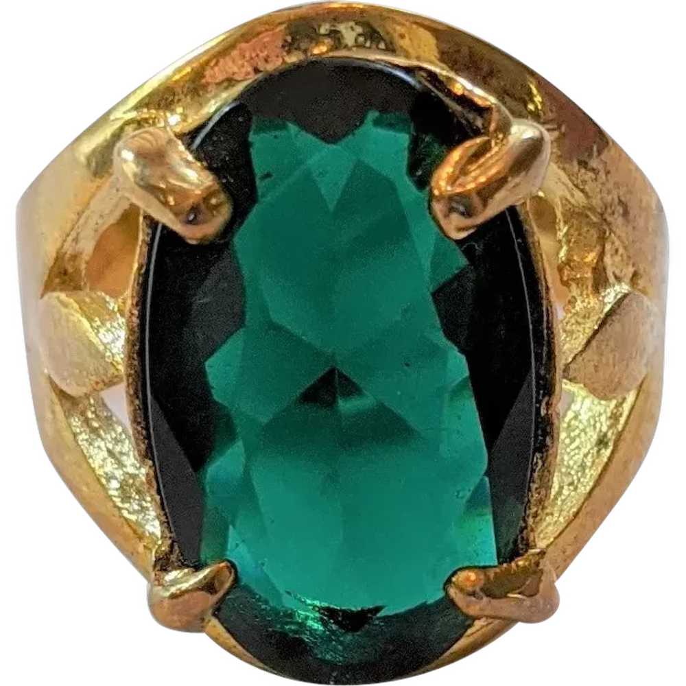Emerald Green Glass Rhinestone Ring - image 1