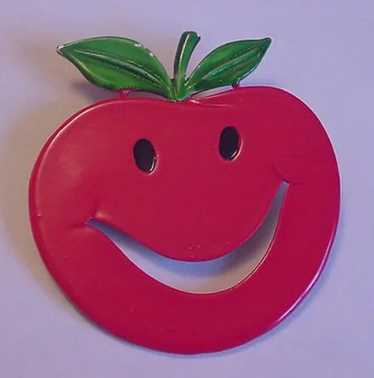 Vintage Big Cherry / Apple Enameled Fruit Pin - image 1