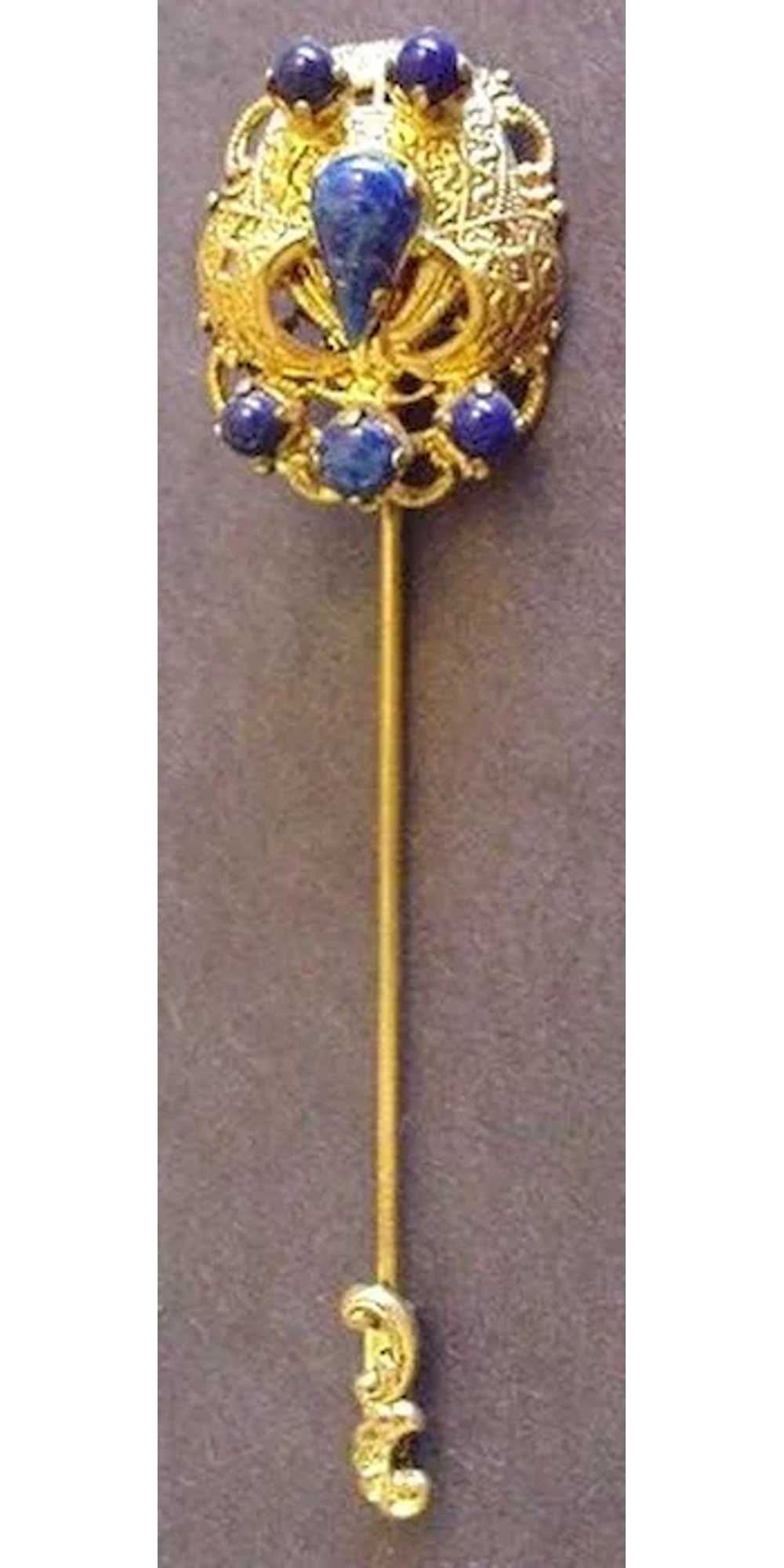 Vintage  Filigree and Faux Lapis Pin - image 1