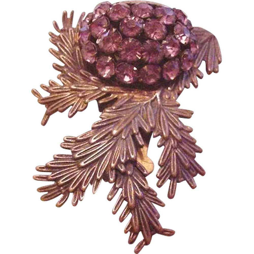 Brass and Purple Rhinestone Dress Clip - image 1