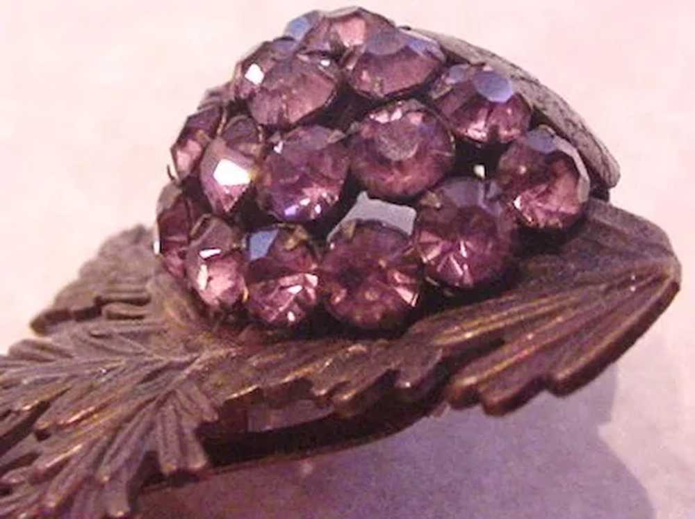 Brass and Purple Rhinestone Dress Clip - image 2