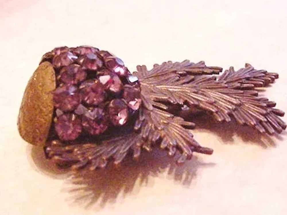 Brass and Purple Rhinestone Dress Clip - image 3