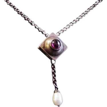 Mid-Century Sterling Silver and Amethyst Necklace - image 1