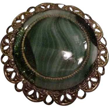 Brass and Green Glass Pin