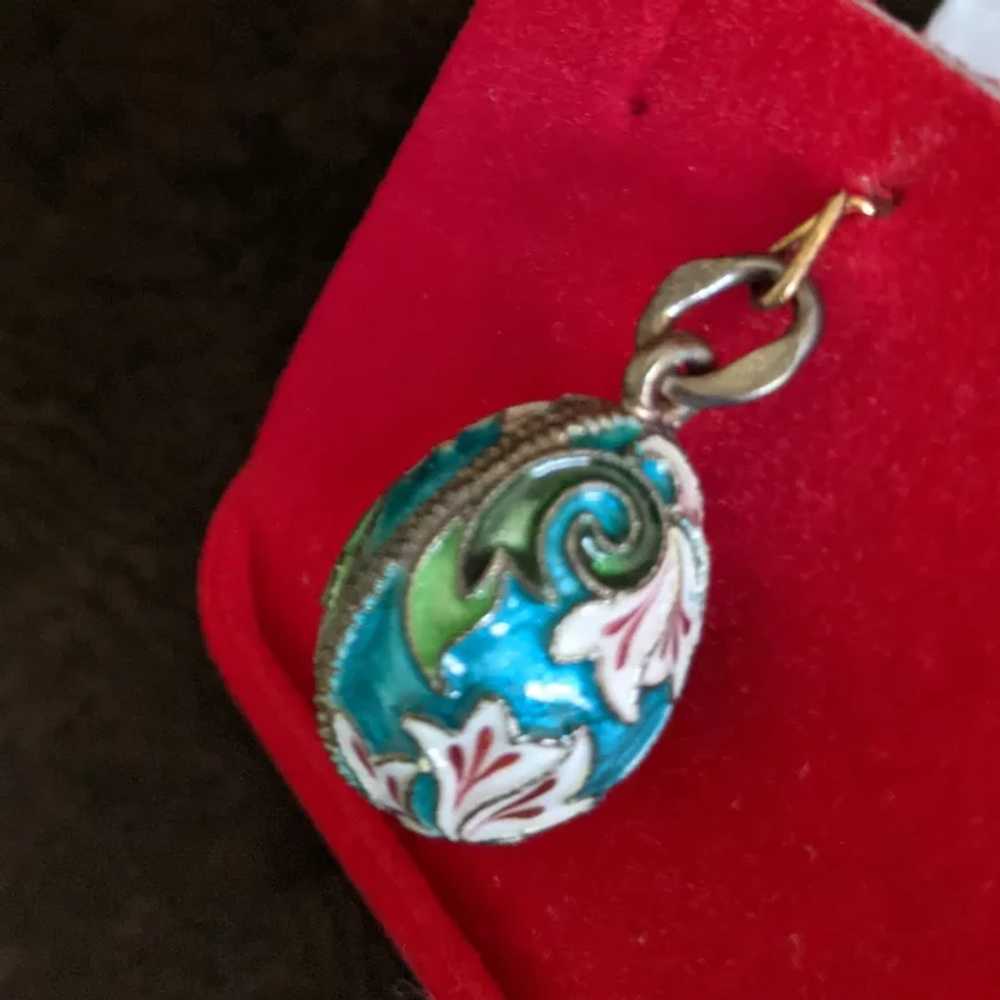 Enamel and Sterling Russian Egg Pendant - image 2