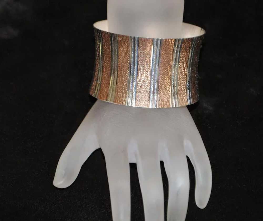 Italian Two Tone Sterling Silver Cuff Bracelet - image 2