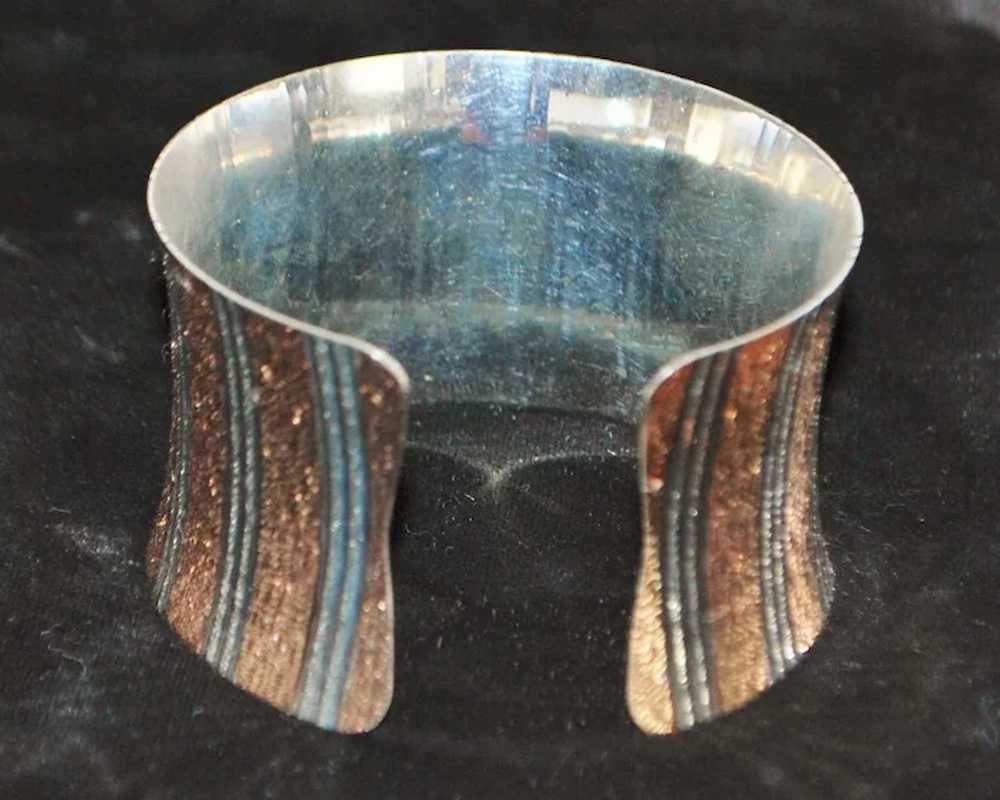Italian Two Tone Sterling Silver Cuff Bracelet - image 6