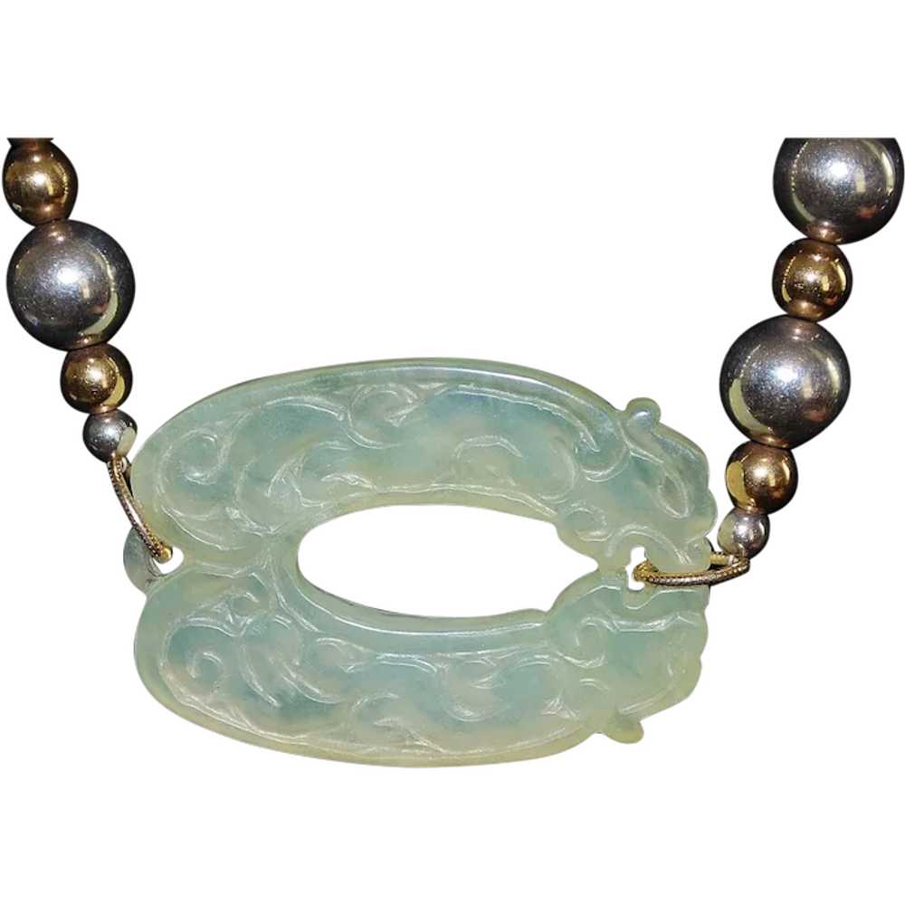 Large Sterling Silver and Celadon Jade Necklace - image 1