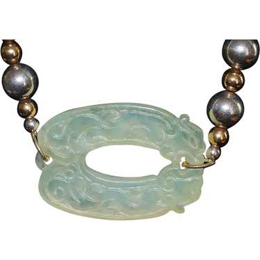 Large Sterling Silver and Celadon Jade Necklace - image 1