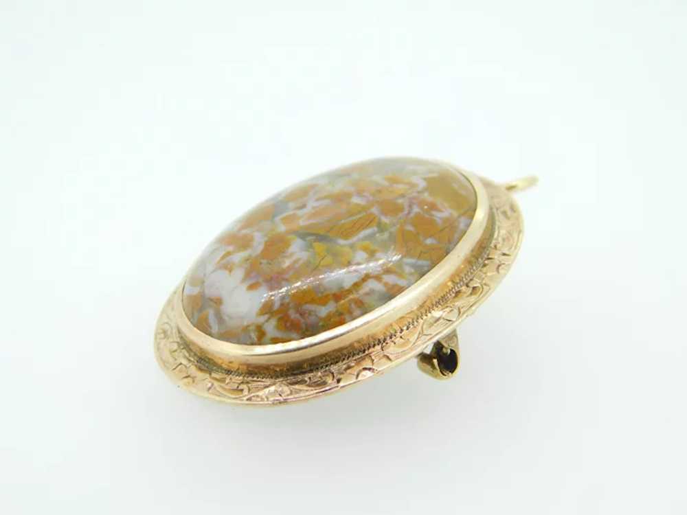 10K Oval Agate Pin/Pendant hand engraved - image 2