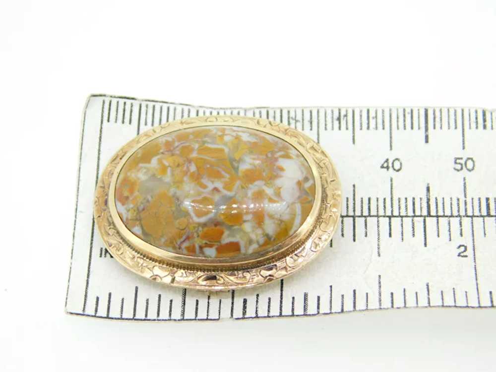 10K Oval Agate Pin/Pendant hand engraved - image 3