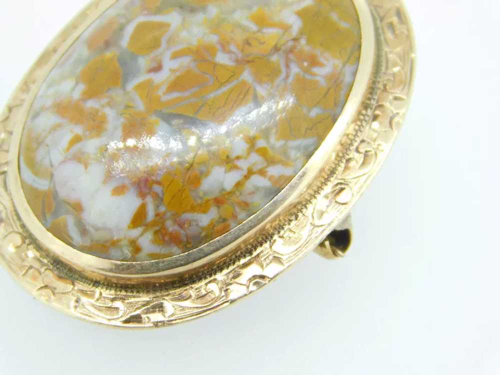 10K Oval Agate Pin/Pendant hand engraved - image 4