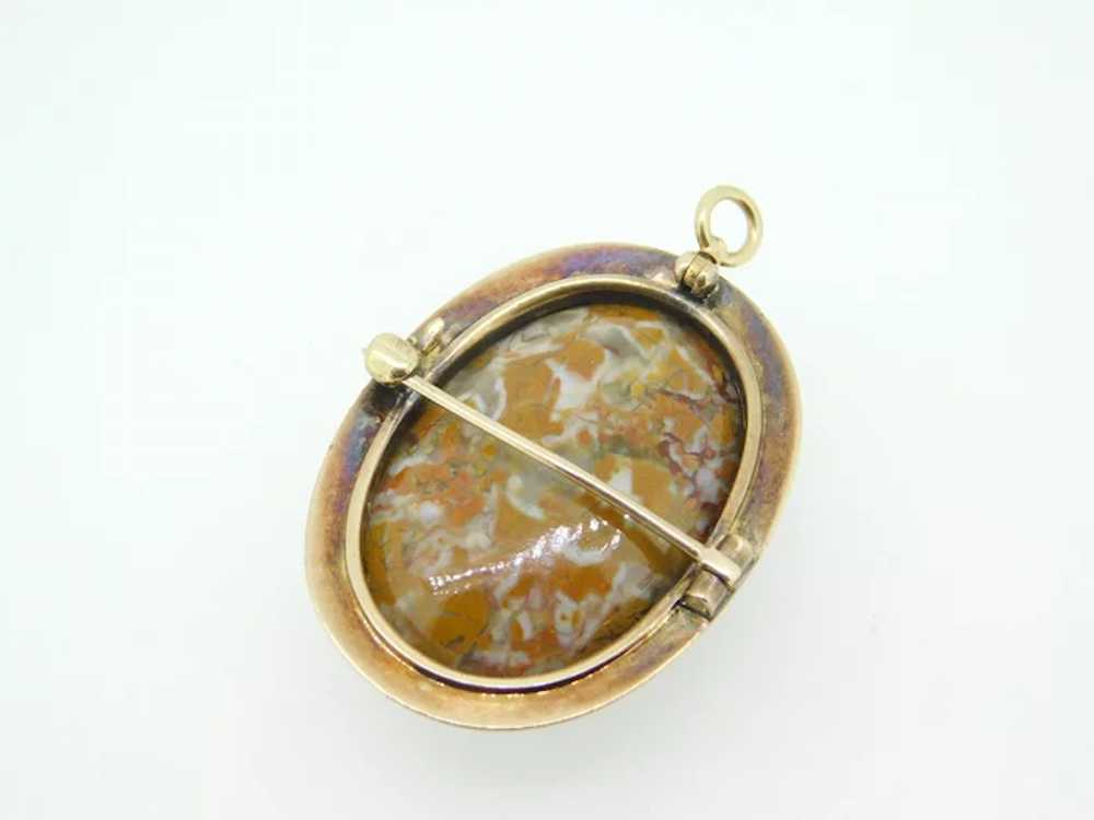 10K Oval Agate Pin/Pendant hand engraved - image 5