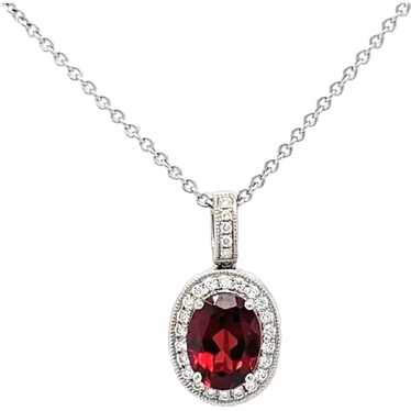 18k White Gold and 1.3ct Oval Garnet and Diamond … - image 1
