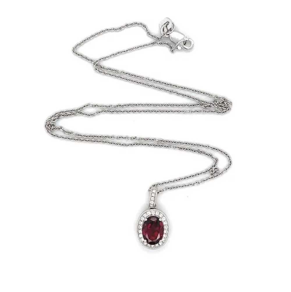 18k White Gold and 1.3ct Oval Garnet and Diamond … - image 2