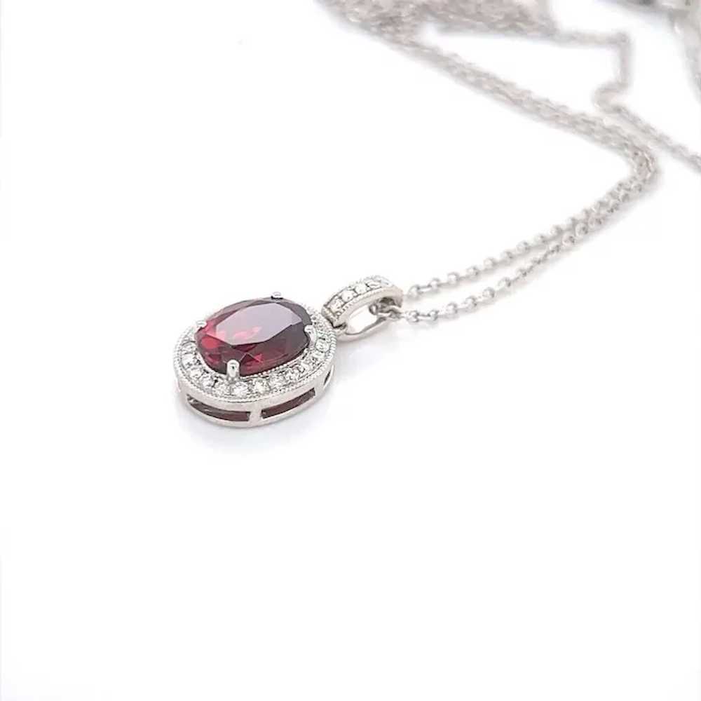 18k White Gold and 1.3ct Oval Garnet and Diamond … - image 3