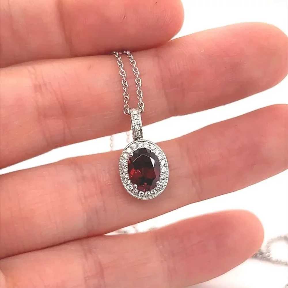 18k White Gold and 1.3ct Oval Garnet and Diamond … - image 4