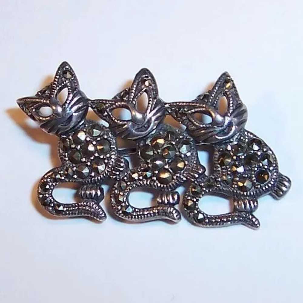 Three Happy Sterling Silver Marcasite Kittens / C… - image 3